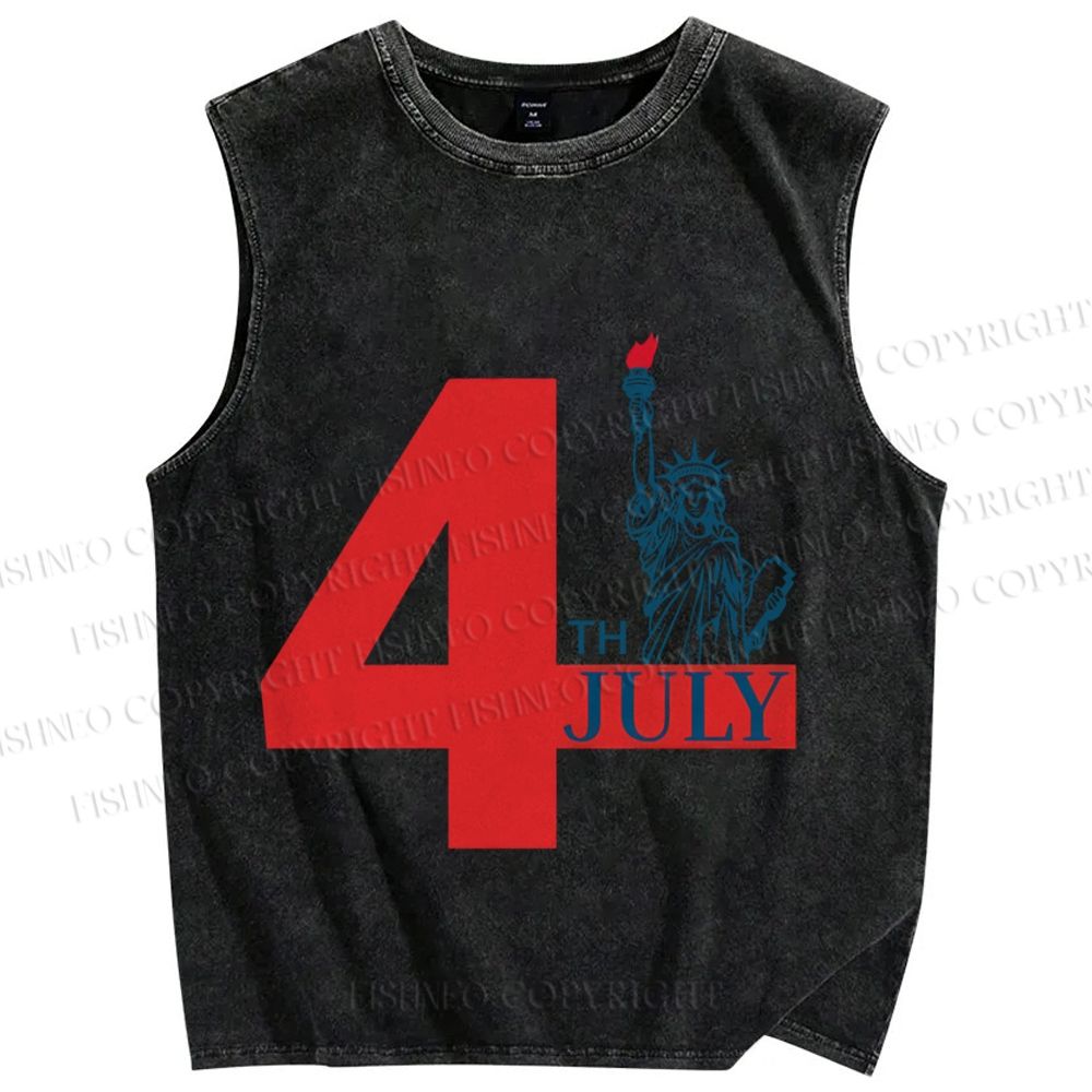 Unisex Independence Day Statue of Liberty Printed Washed Tank Top
