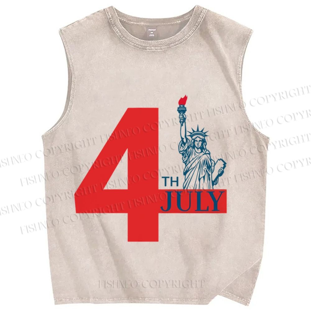 Unisex Independence Day Statue of Liberty Printed Washed Tank Top