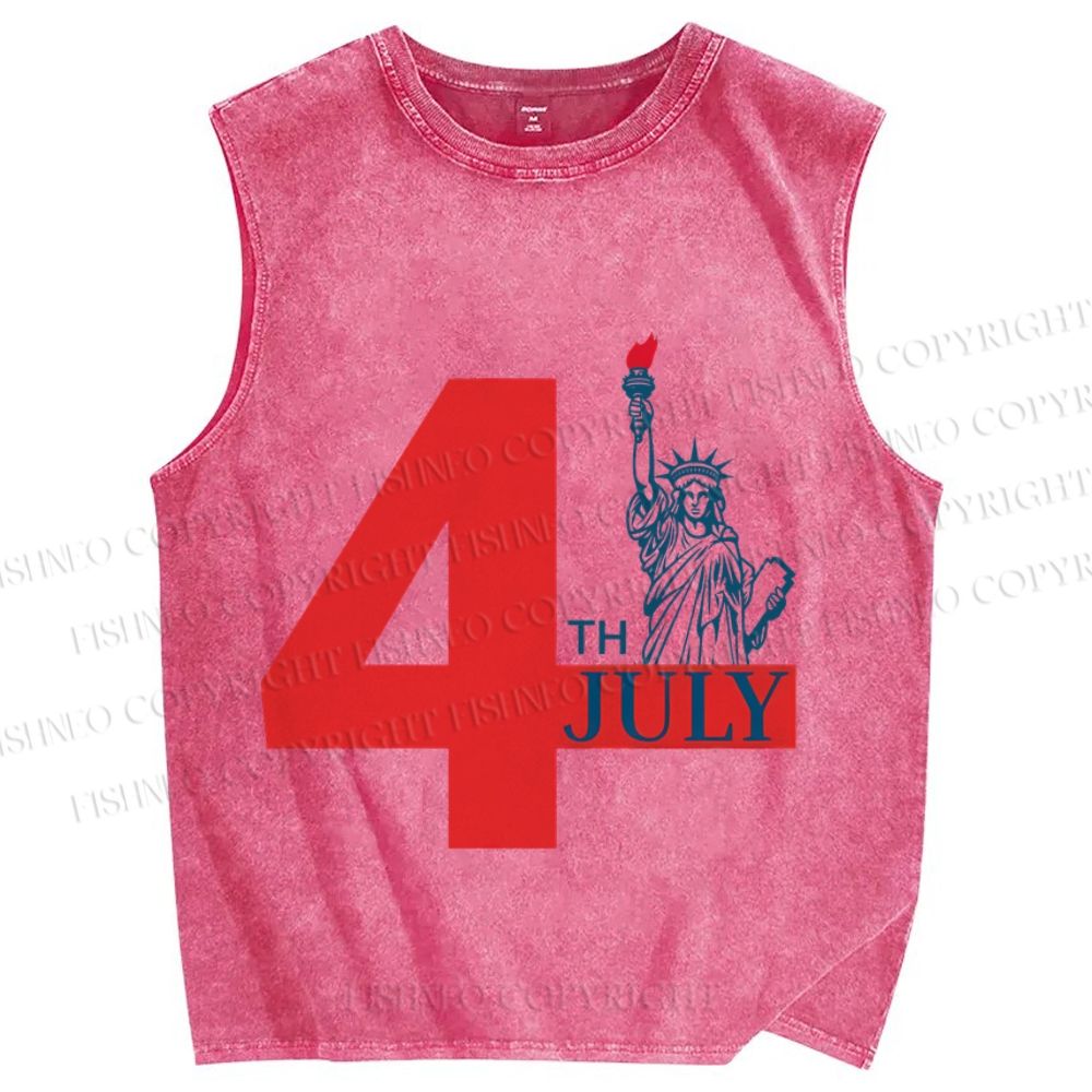 Unisex Independence Day Statue of Liberty Printed Washed Tank Top