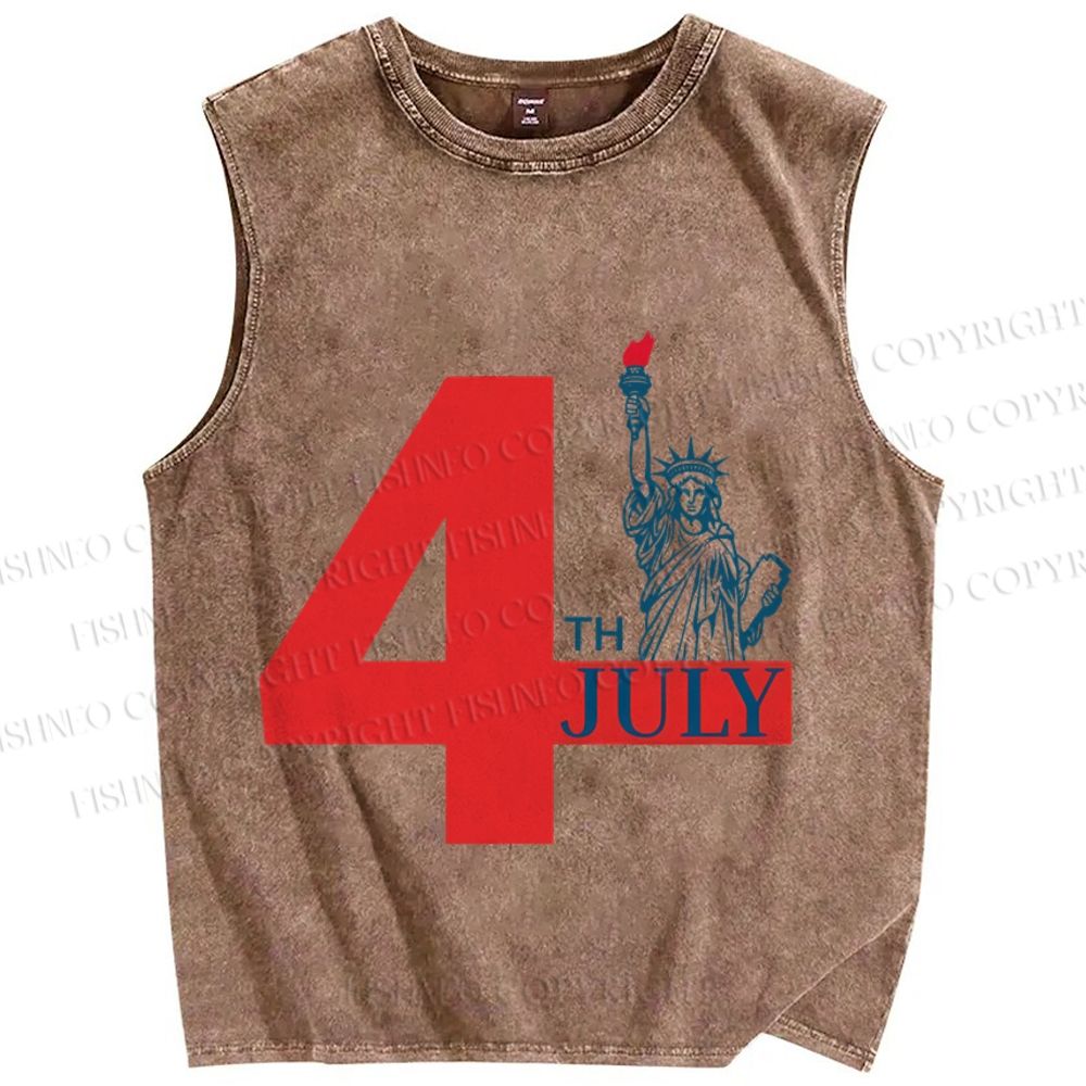 Unisex Independence Day Statue of Liberty Printed Washed Tank Top