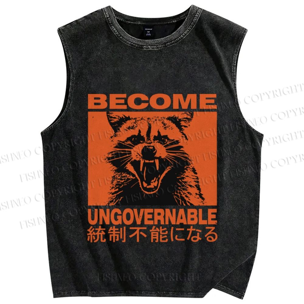 Unisex Ungovernable Raccoon Printed Washed Tank Top