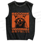 Unisex Ungovernable Raccoon Printed Washed Tank Top