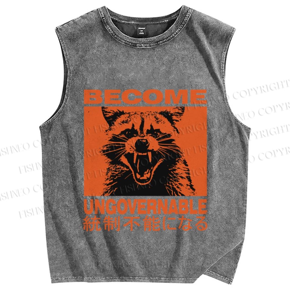 Ungovernable Raccoon Vintage Distressed Washed Tank Top