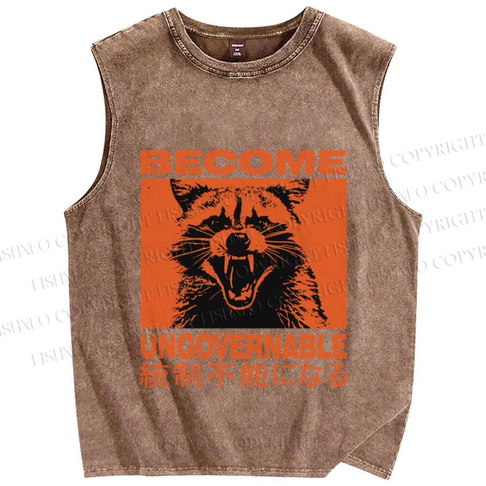 Unisex Ungovernable Raccoon Printed Washed Tank Top