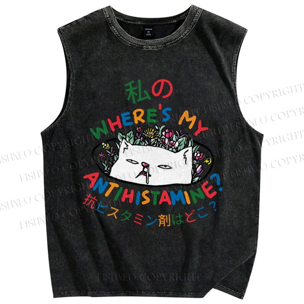 Unisex Where's My Antihistamine Printed Washed Tank Top