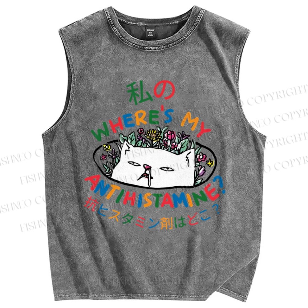 Unisex Where's My Antihistamine Printed Washed Tank Top