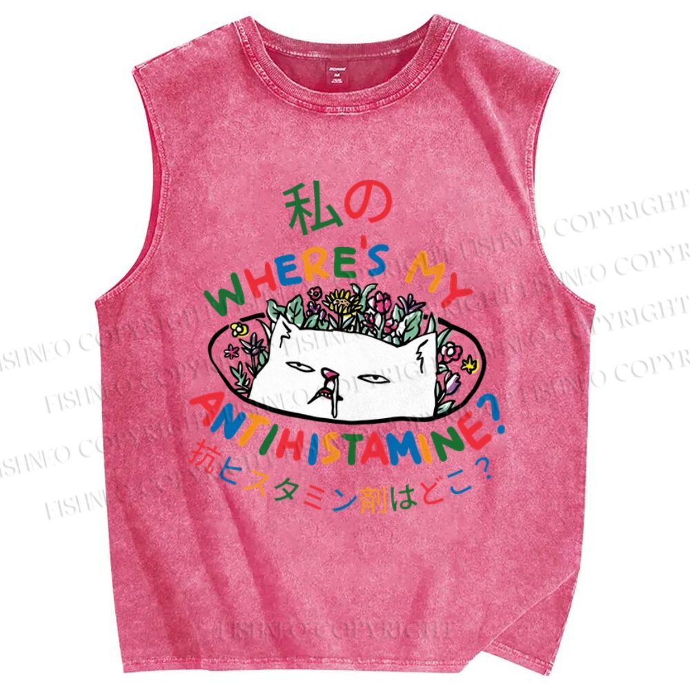 Unisex Where's My Antihistamine Printed Washed Tank Top