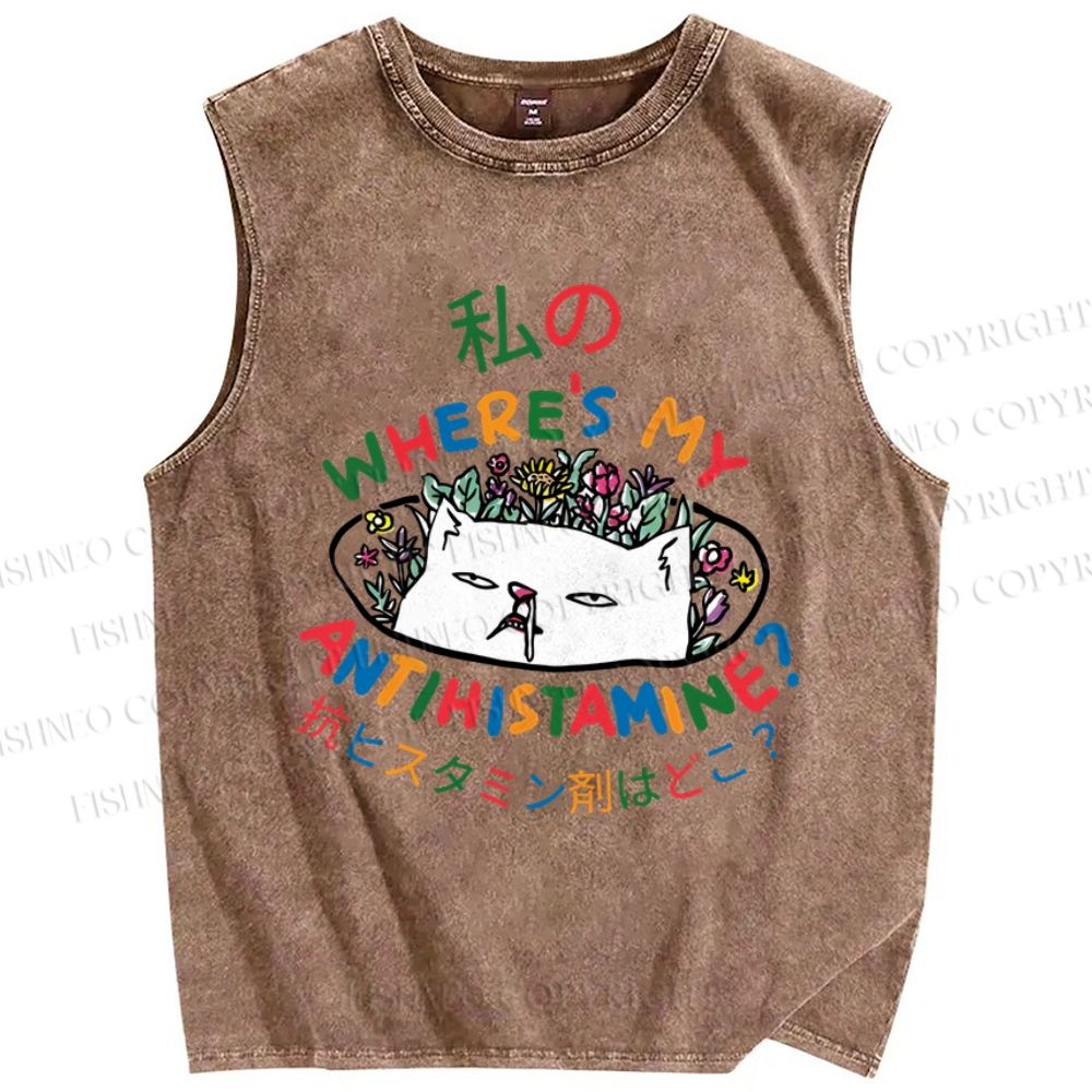 Unisex Where's My Antihistamine Printed Washed Tank Top