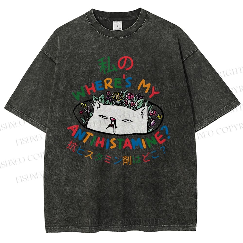 Unisex Where's My Antihistamine Printed Washed Tee