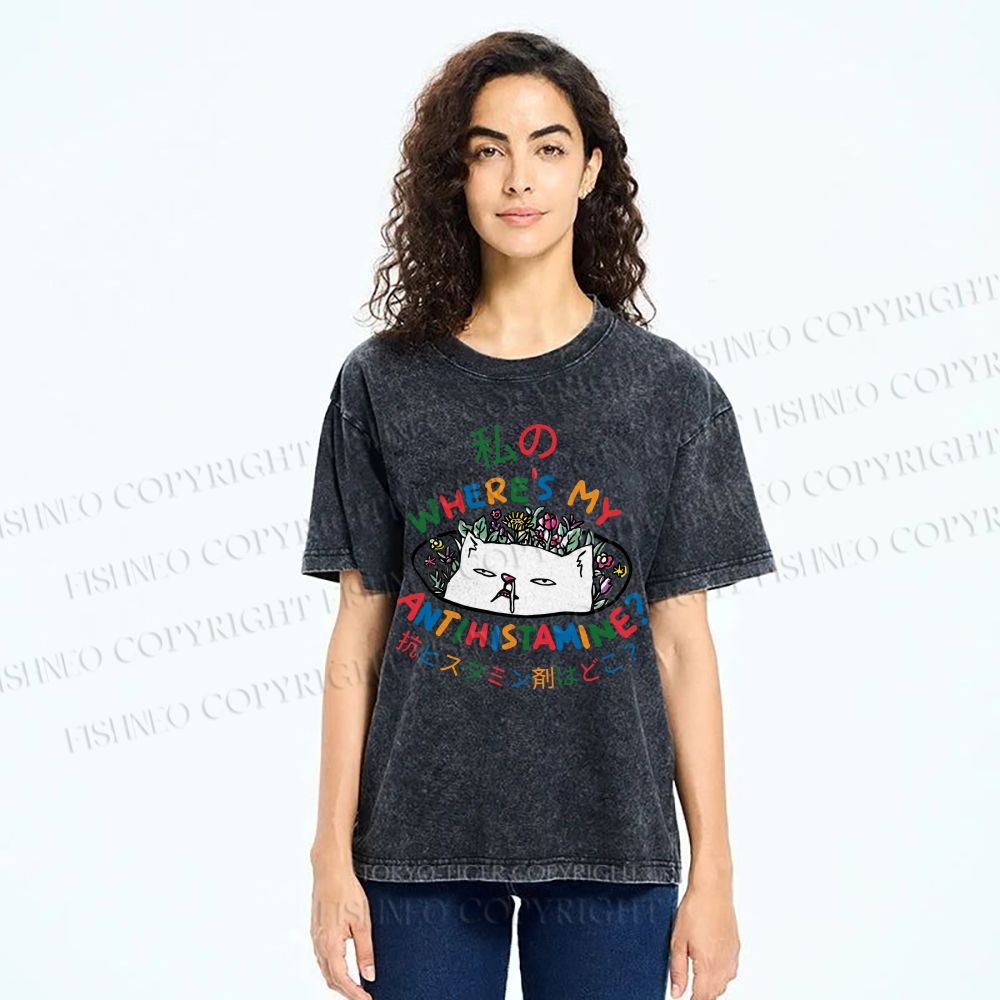 Unisex Where's My Antihistamine Printed Washed Tee