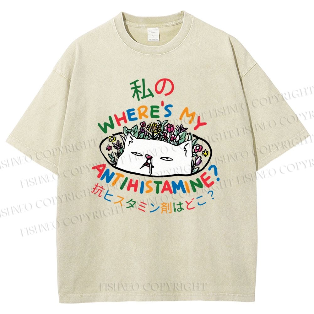 Unisex Where's My Antihistamine Printed Washed Tee