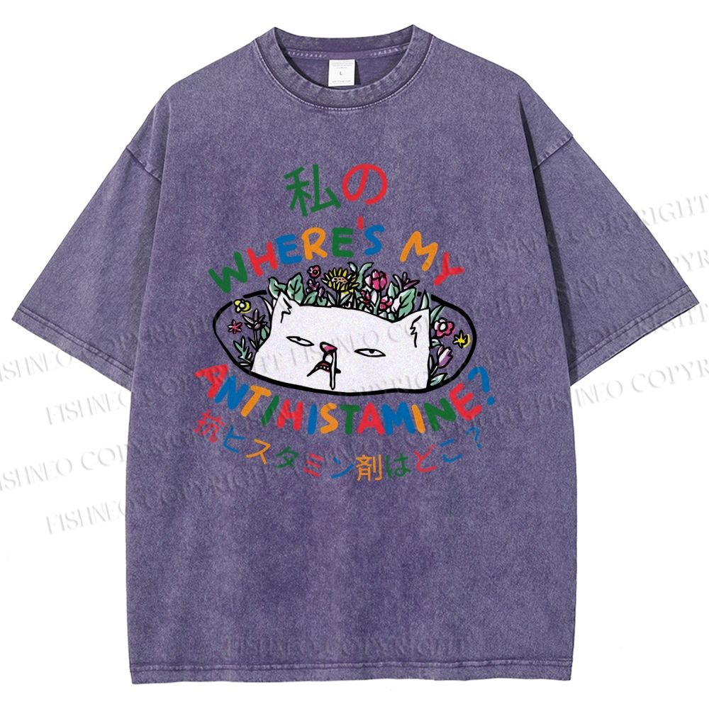 Unisex Where's My Antihistamine Printed Washed Tee