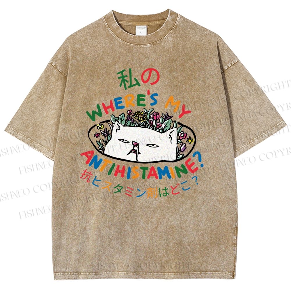 Unisex Where's My Antihistamine Printed Washed Tee