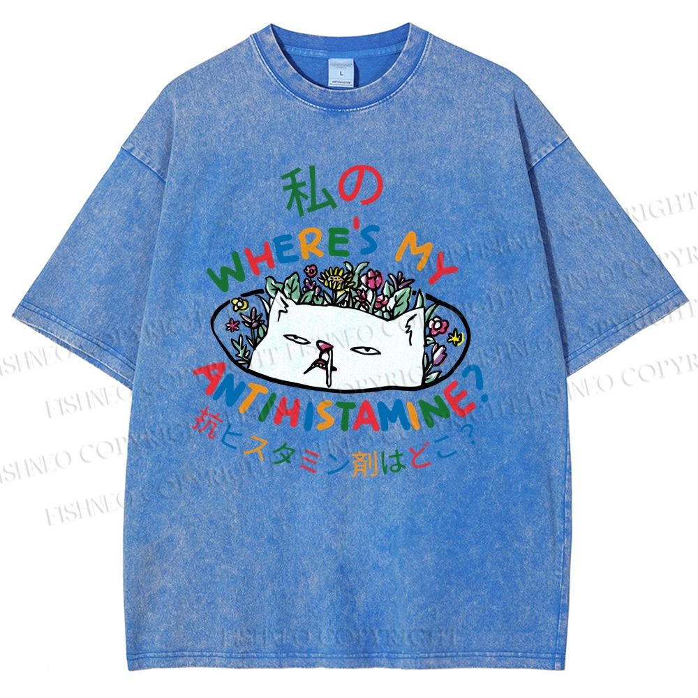 Unisex Where's My Antihistamine Printed Washed Tee