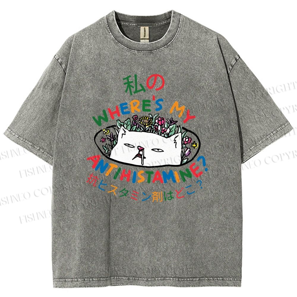 Unisex Where's My Antihistamine Printed Washed Tee