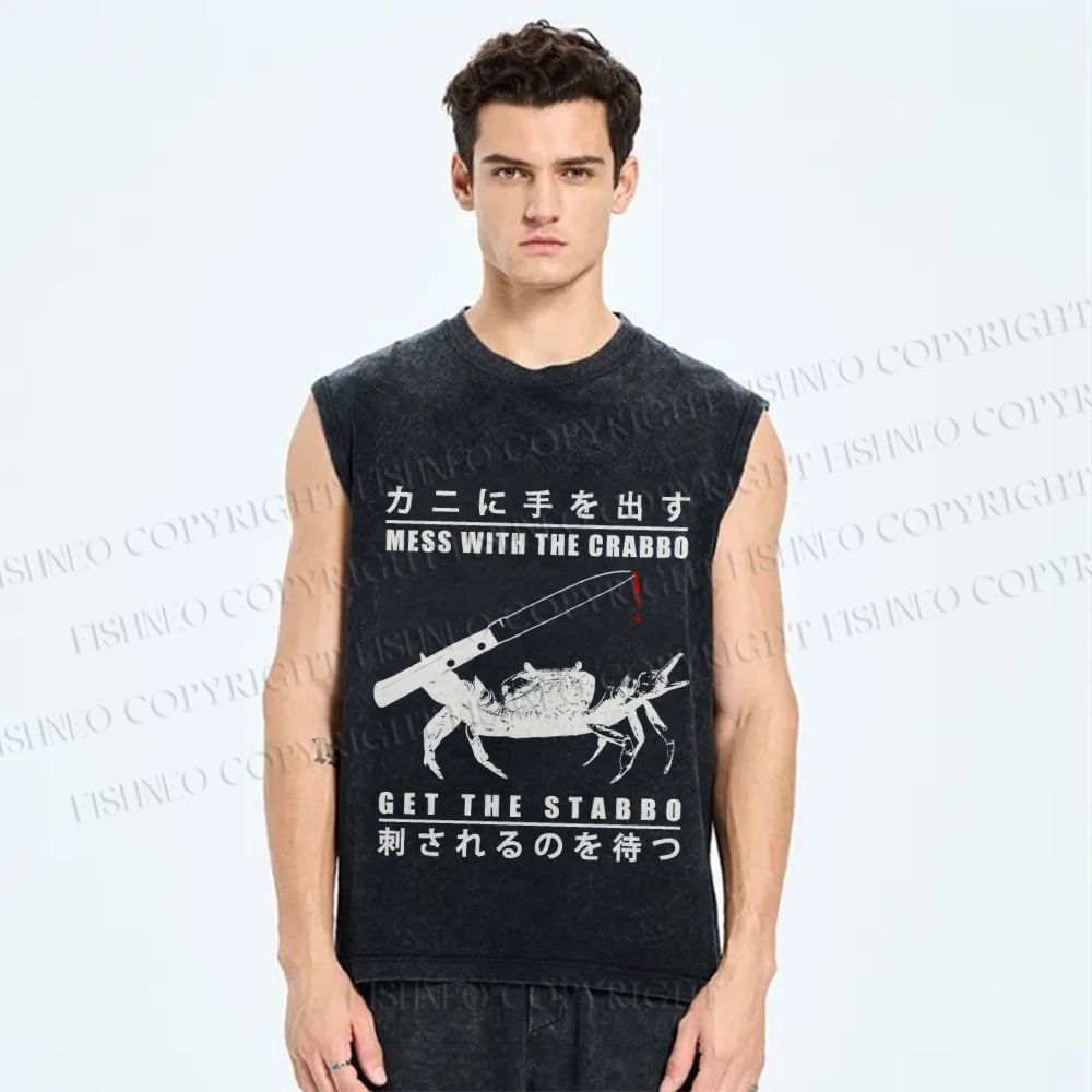 Unisex Mess With The Crab Printed Washed Tank Top