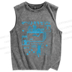 Unisex Cat Printed Washed Tank Top