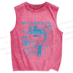 Unisex Cat Printed Washed Tank Top
