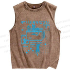 Unisex Cat Printed Washed Tank Top
