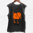 Unisex Funny Dog Printed Washed Tank Top