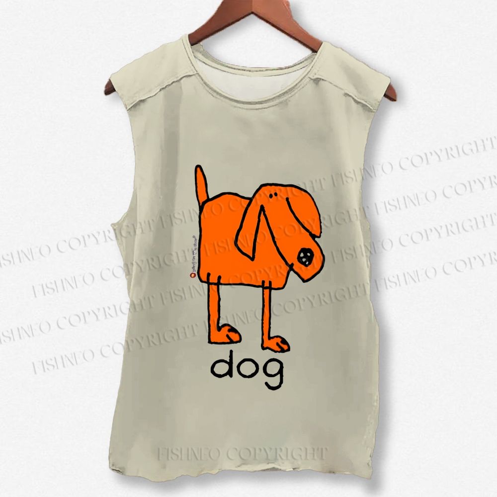 Unisex Funny Dog Printed Washed Tank Top