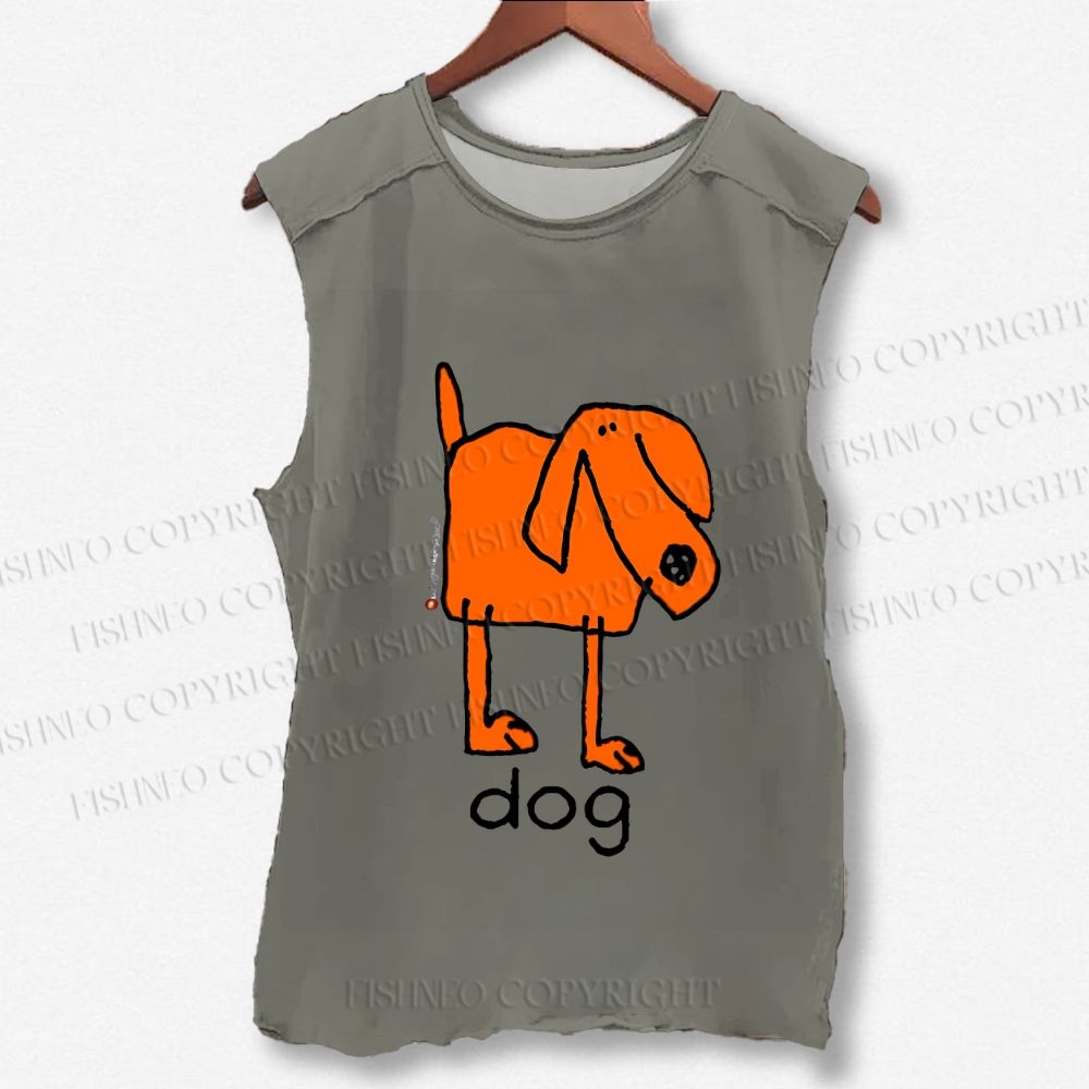 Unisex Funny Dog Printed Washed Tank Top