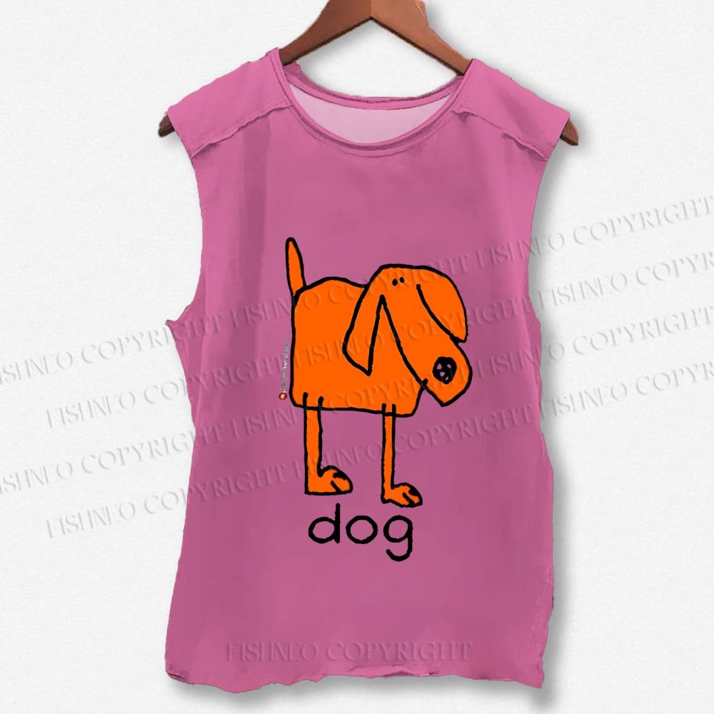 Unisex Funny Dog Printed Washed Tank Top