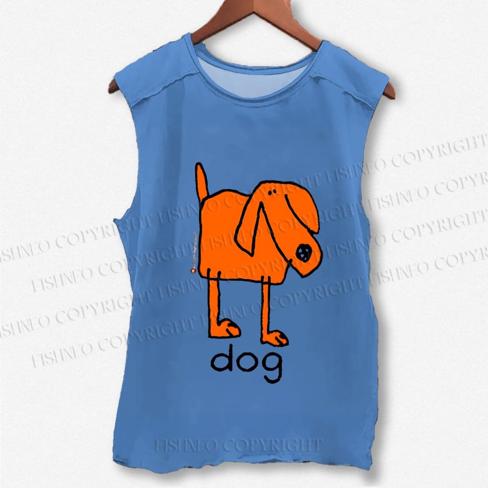 Unisex Funny Dog Printed Washed Tank Top