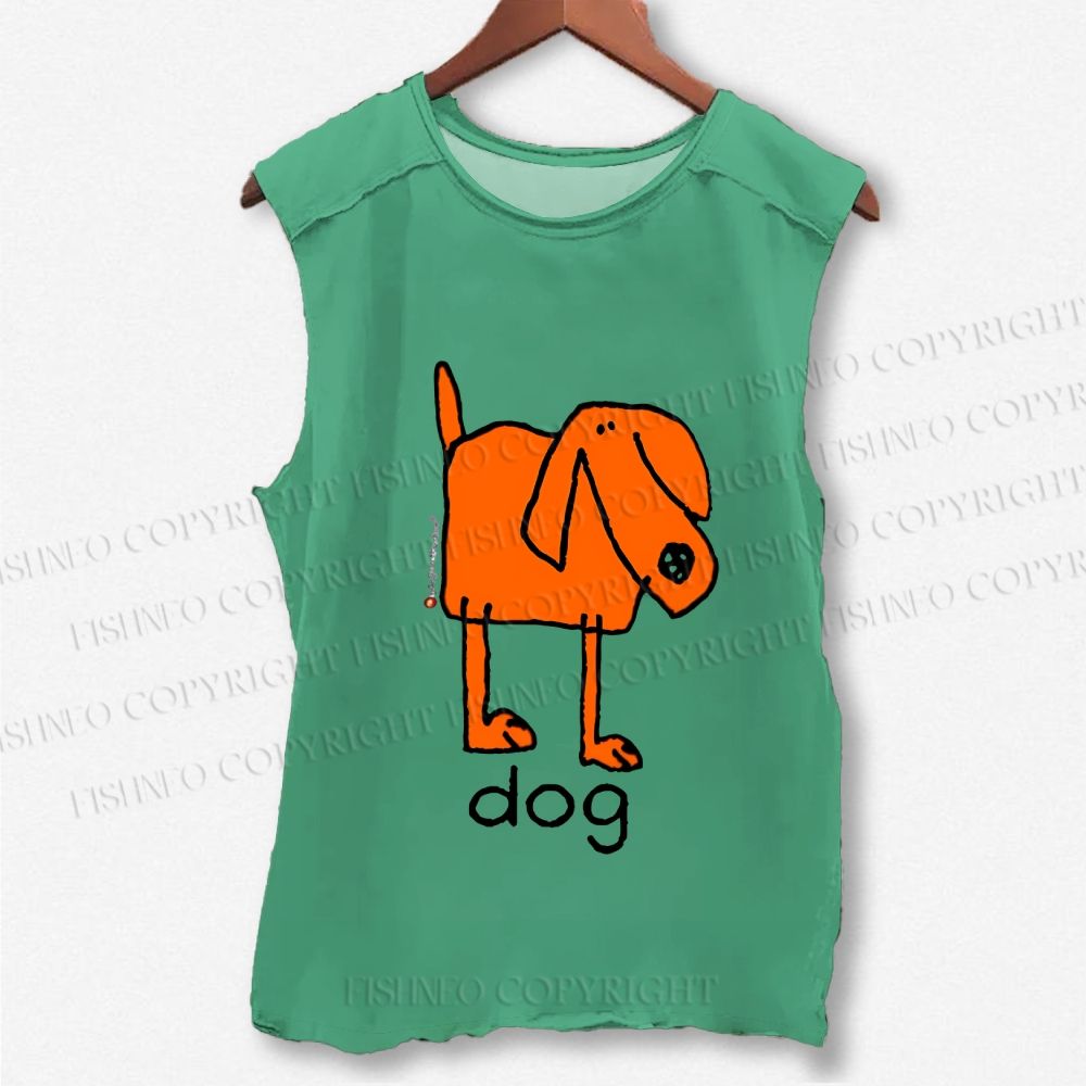 Unisex Funny Dog Printed Washed Tank Top