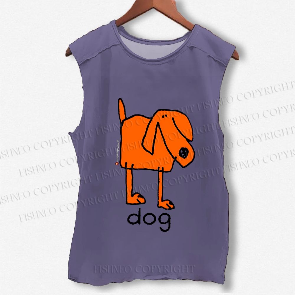 Unisex Funny Dog Printed Washed Tank Top