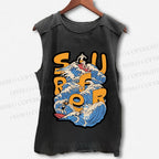 Unisex Wave Surfer Printed Washed Tank Top