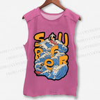Unisex Wave Surfer Printed Washed Tank Top