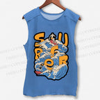 Unisex Wave Surfer Printed Washed Tank Top