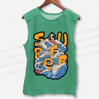 Unisex Wave Surfer Printed Washed Tank Top