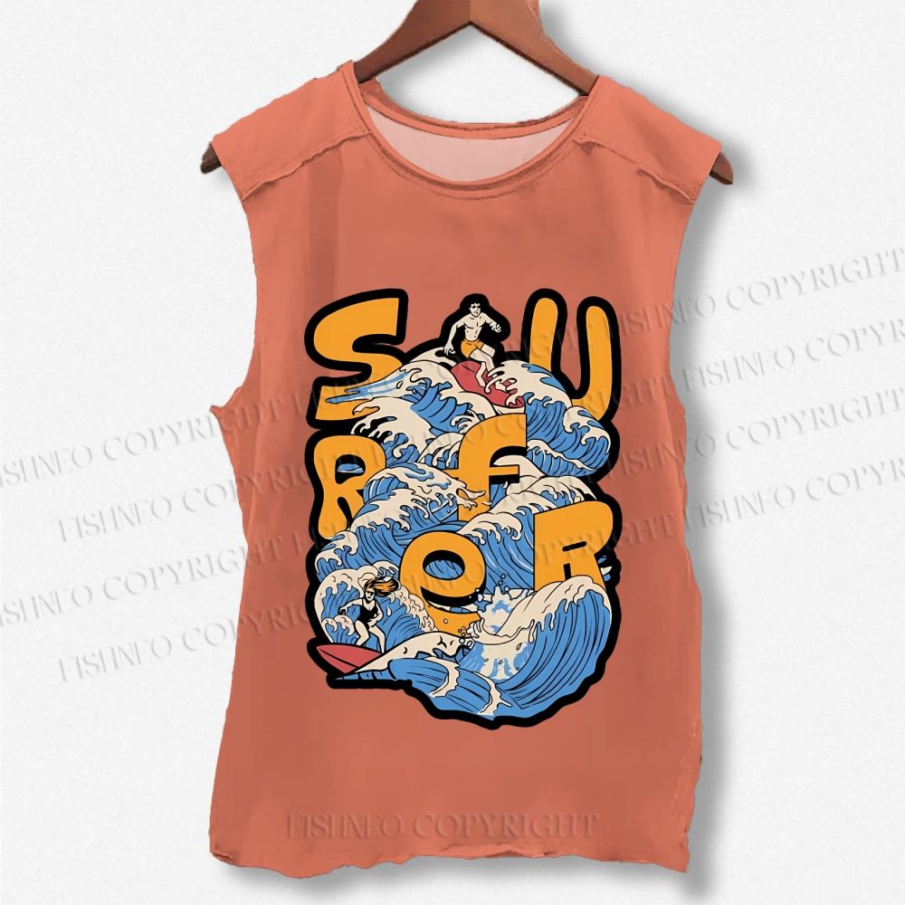 Unisex Wave Surfer Printed Washed Tank Top