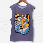 Unisex Wave Surfer Printed Washed Tank Top