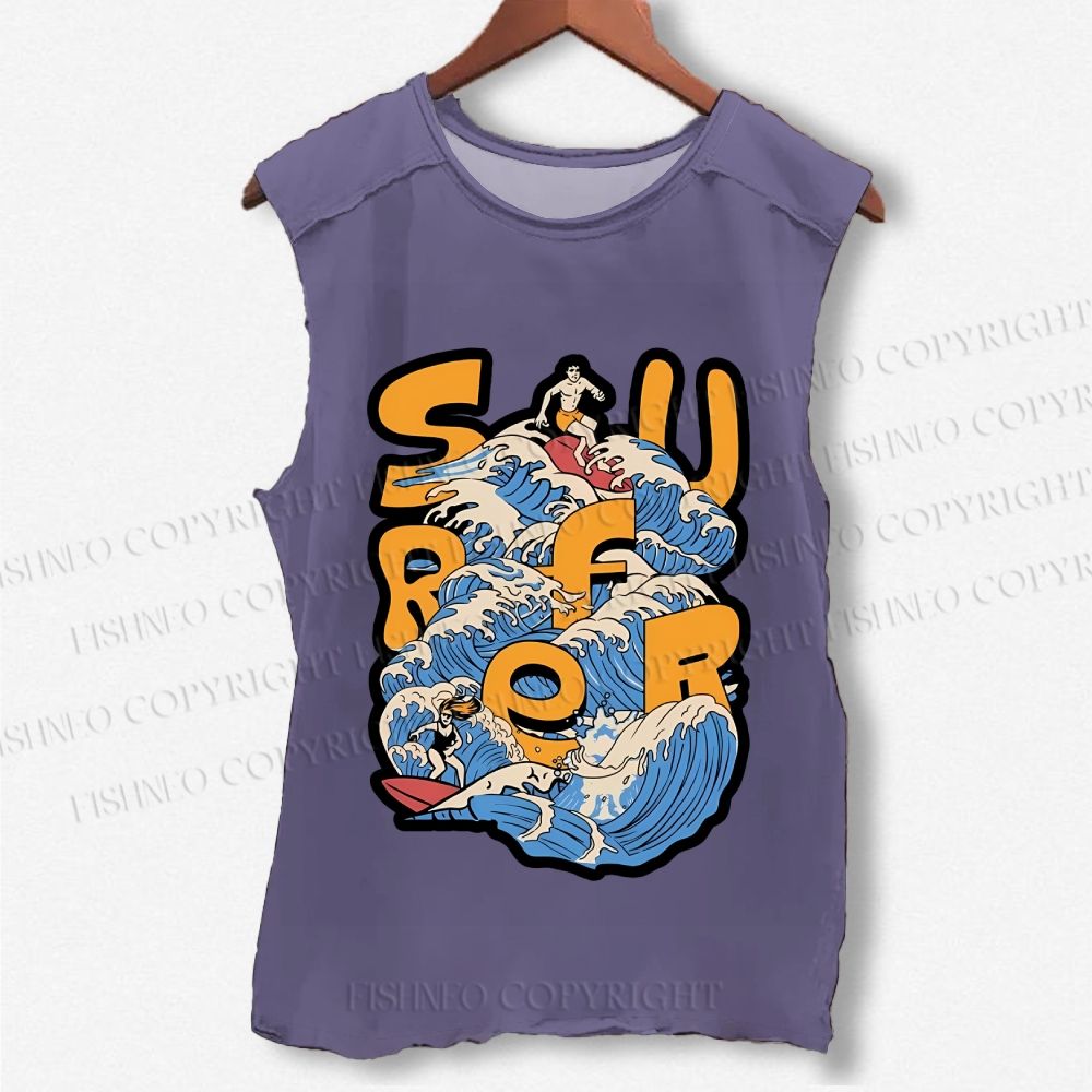 Unisex Wave Surfer Printed Washed Tank Top