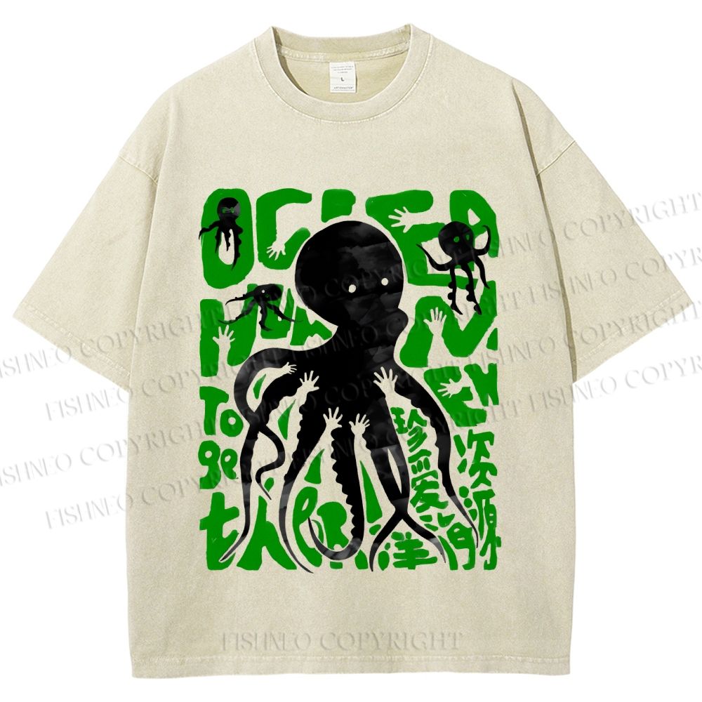 Unisex Octopus Printed Washed Tee