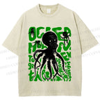 Unisex Octopus Printed Washed Tee