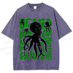 Unisex Octopus Printed Washed Tee