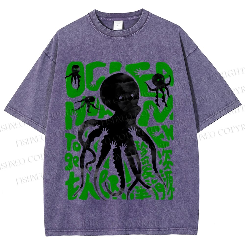 Unisex Octopus Printed Washed Tee