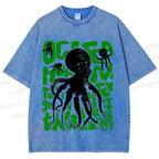 Unisex Octopus Printed Washed Tee