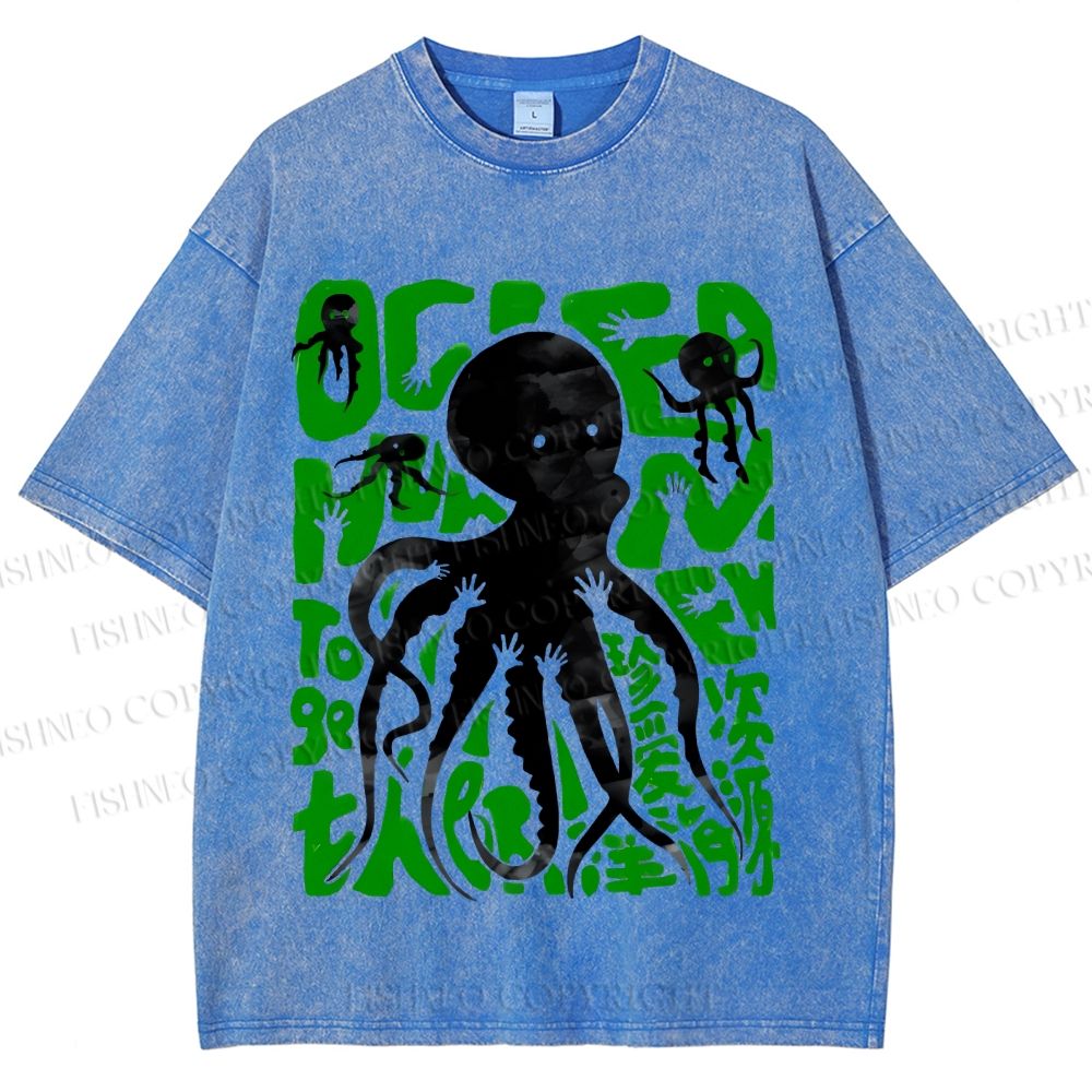 Unisex Octopus Printed Washed Tee