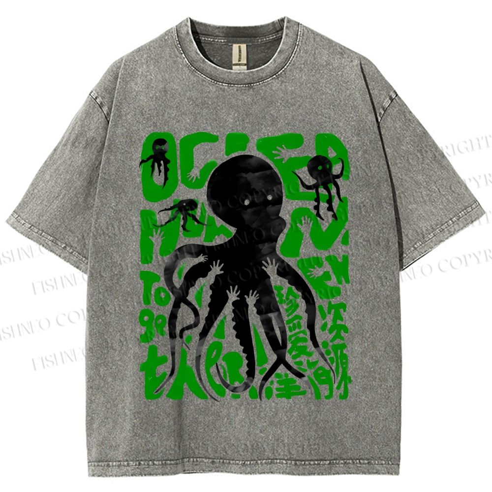 Unisex Octopus Printed Washed Tee