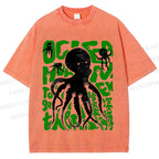 Unisex Octopus Printed Washed Tee