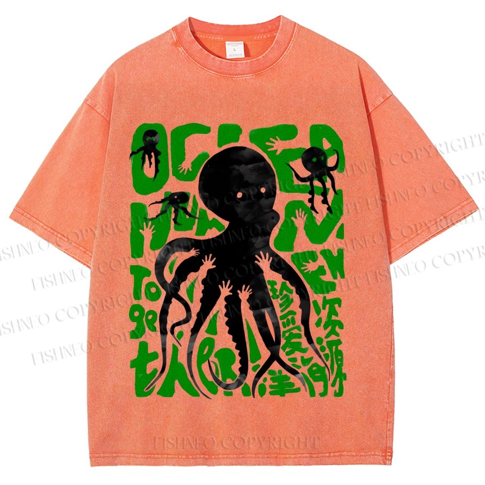 Unisex Octopus Printed Washed Tee