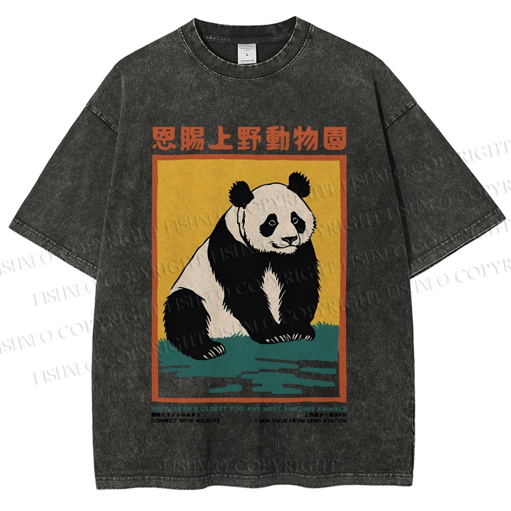 Unisex Vintage Zoo Poster Panda Printed Washed Tee