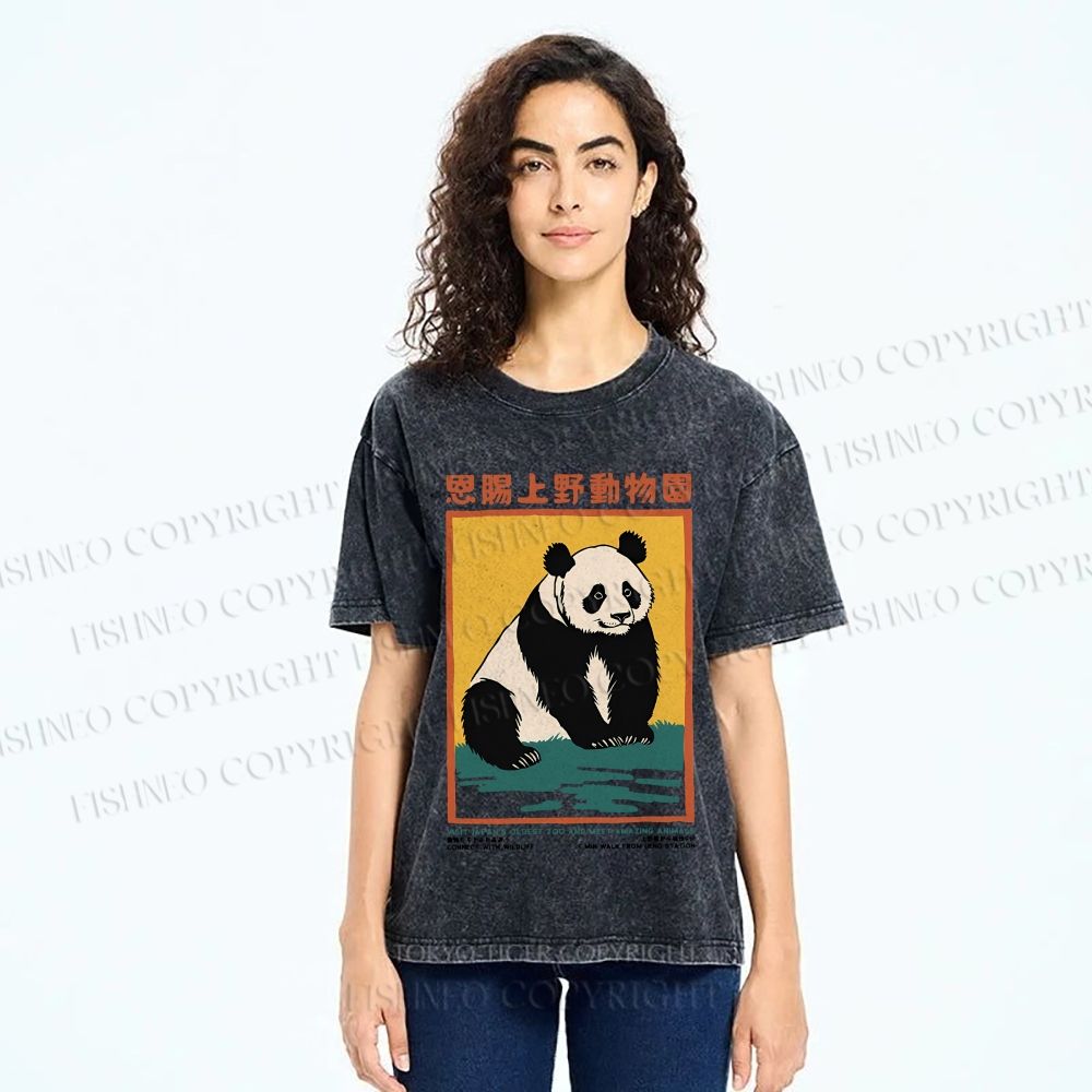 Unisex Vintage Zoo Poster Panda Printed Washed Tee