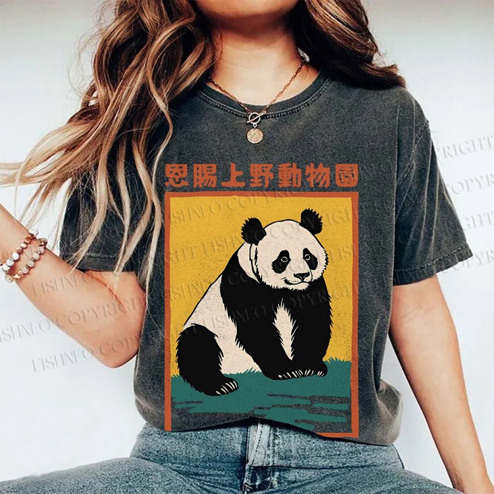 Unisex Vintage Zoo Poster Panda Printed Washed Tee