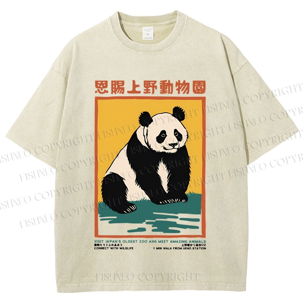 Unisex Vintage Zoo Poster Panda Printed Washed Tee